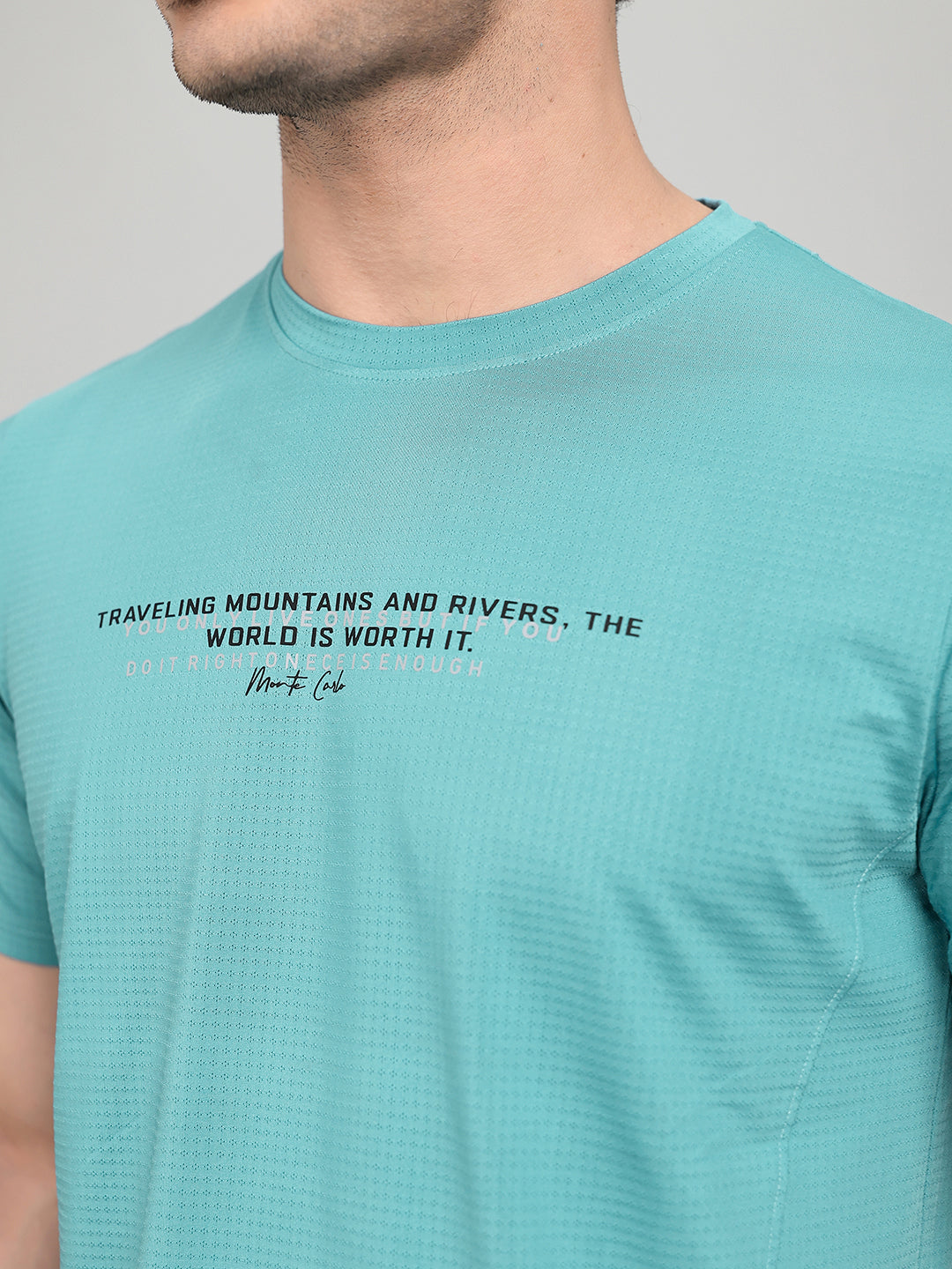 Men Blue Printed Round Neck Half Sleeve T-Shirt