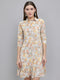 Women Camel Brown Floral Print Collar 3/4th Sleeve Tunic