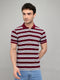 Men Maroon Stripe Collar Half Sleeve T-Shirt