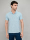 Men Sky Blue Stripe Collar Half Sleeve T-Shirt