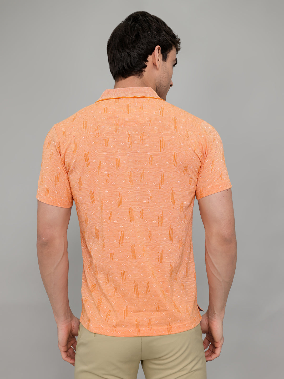 Men Orange Stripe Collar Half Sleeve T-Shirt