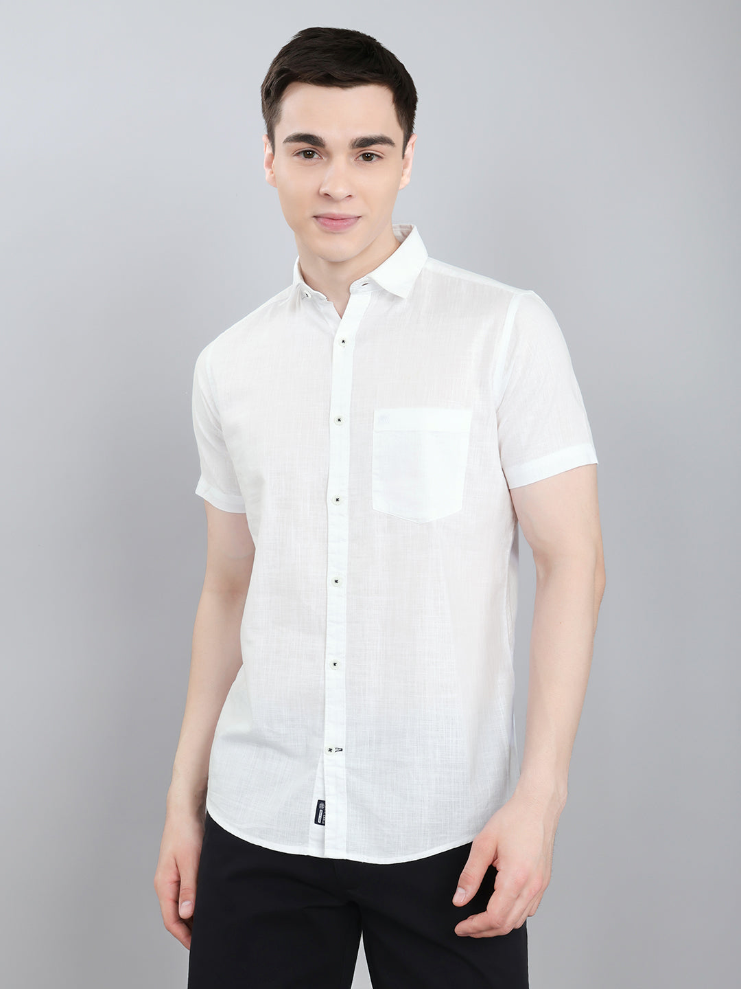 Men White Solid Collar Half Sleeve Shirt
