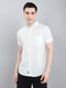 Men White Solid Collar Half Sleeve Shirt