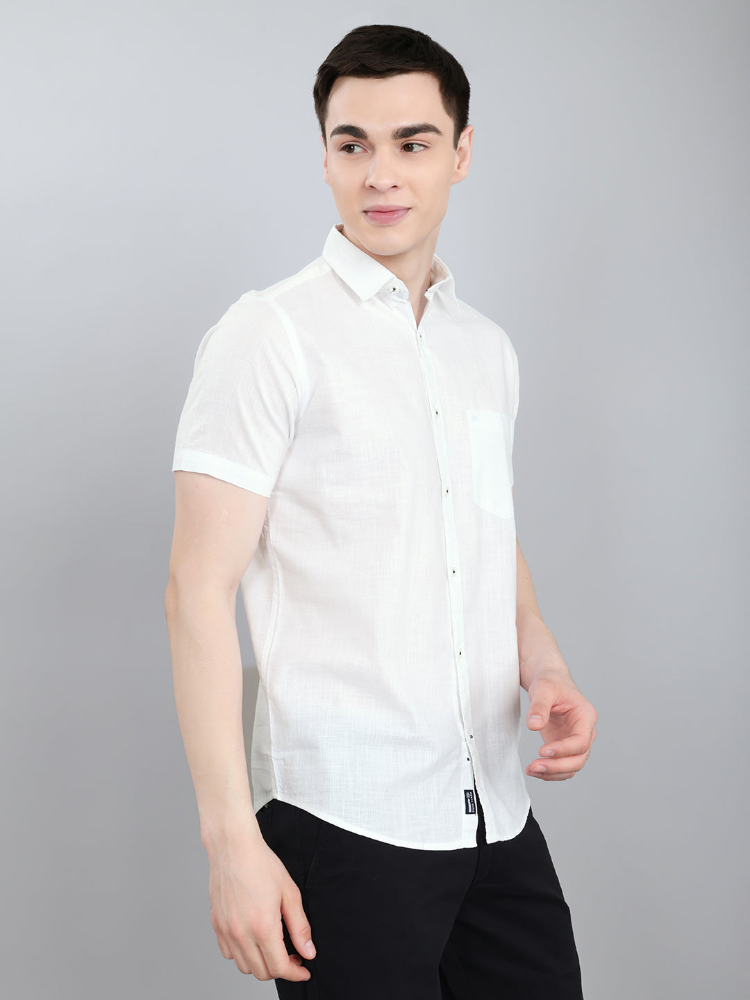 Men White Solid Collar Half Sleeve Shirt