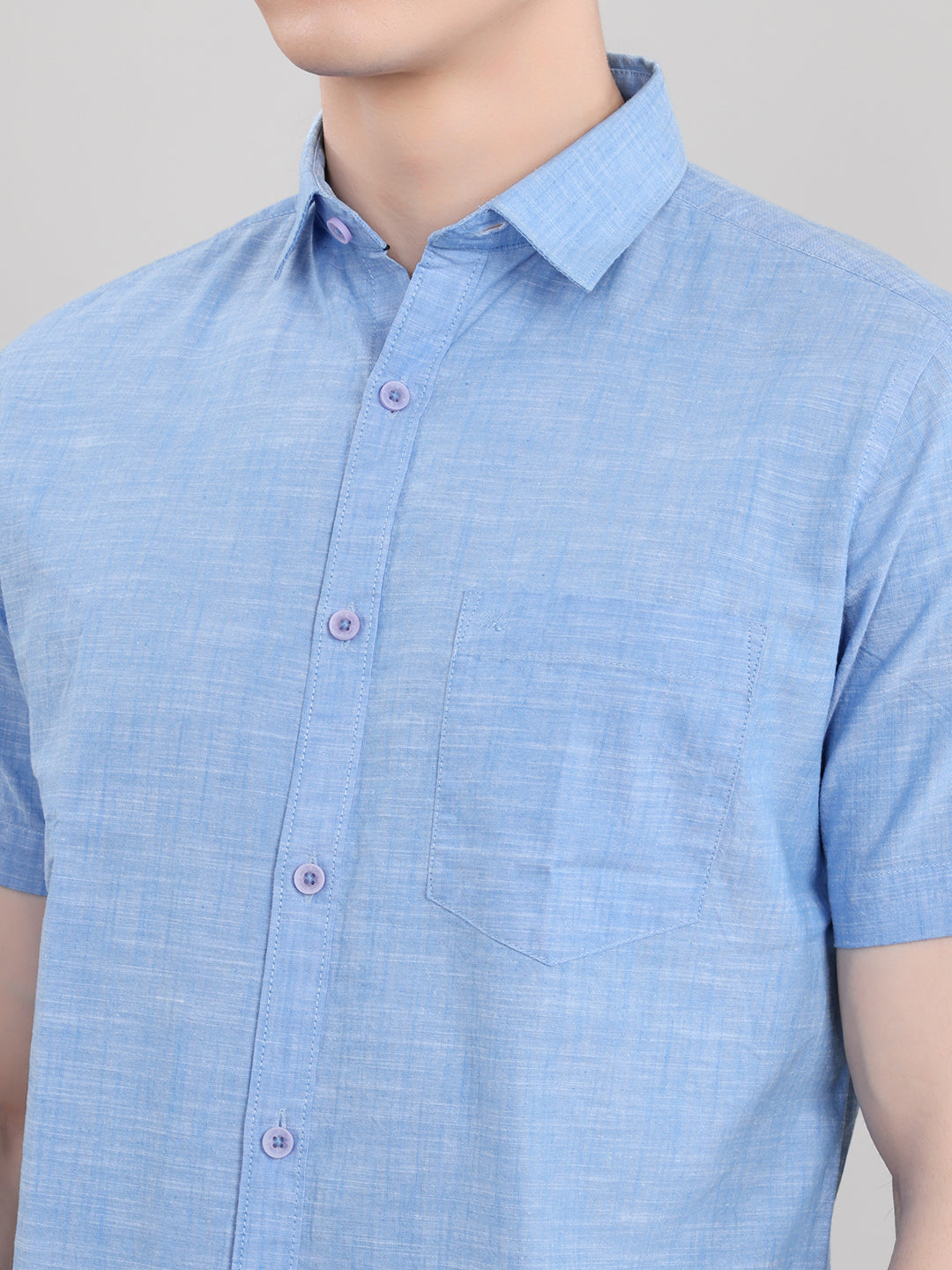 Men Blue Solid Collar Half Sleeve Shirt