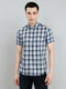 Men Blue Check Collar Half Sleeve Shirt