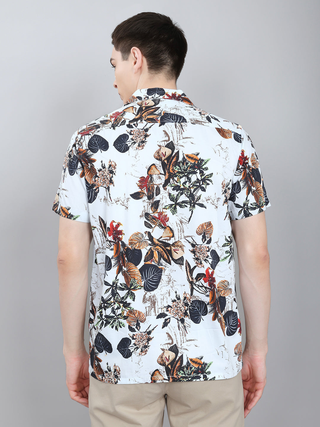 Men White Printed Collar Half Sleeve Shirt