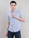 Men Light Blue Stripe Collar Half Sleeve Shirt