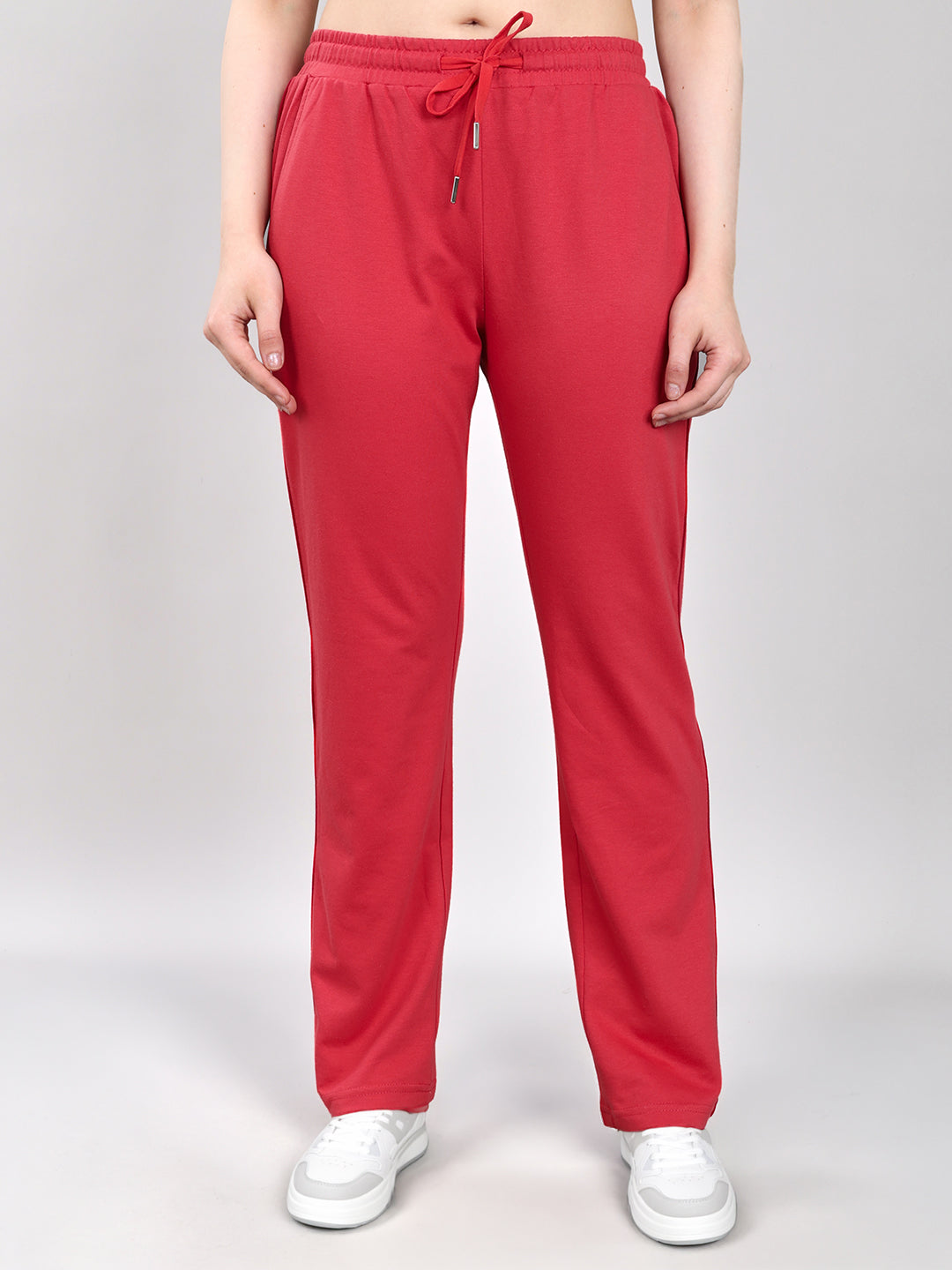 Women Coral Solid Regular Fit Lower