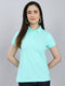 Women Turquoise Blue Solid Collar Half Sleeve T-Shirt