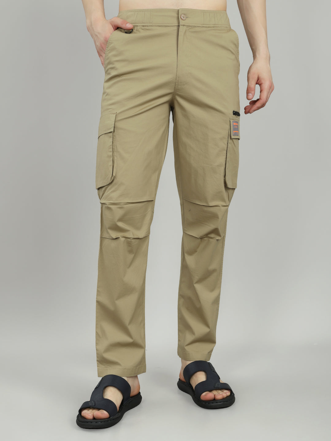 Men Khaki Solid Regular Fit Lower