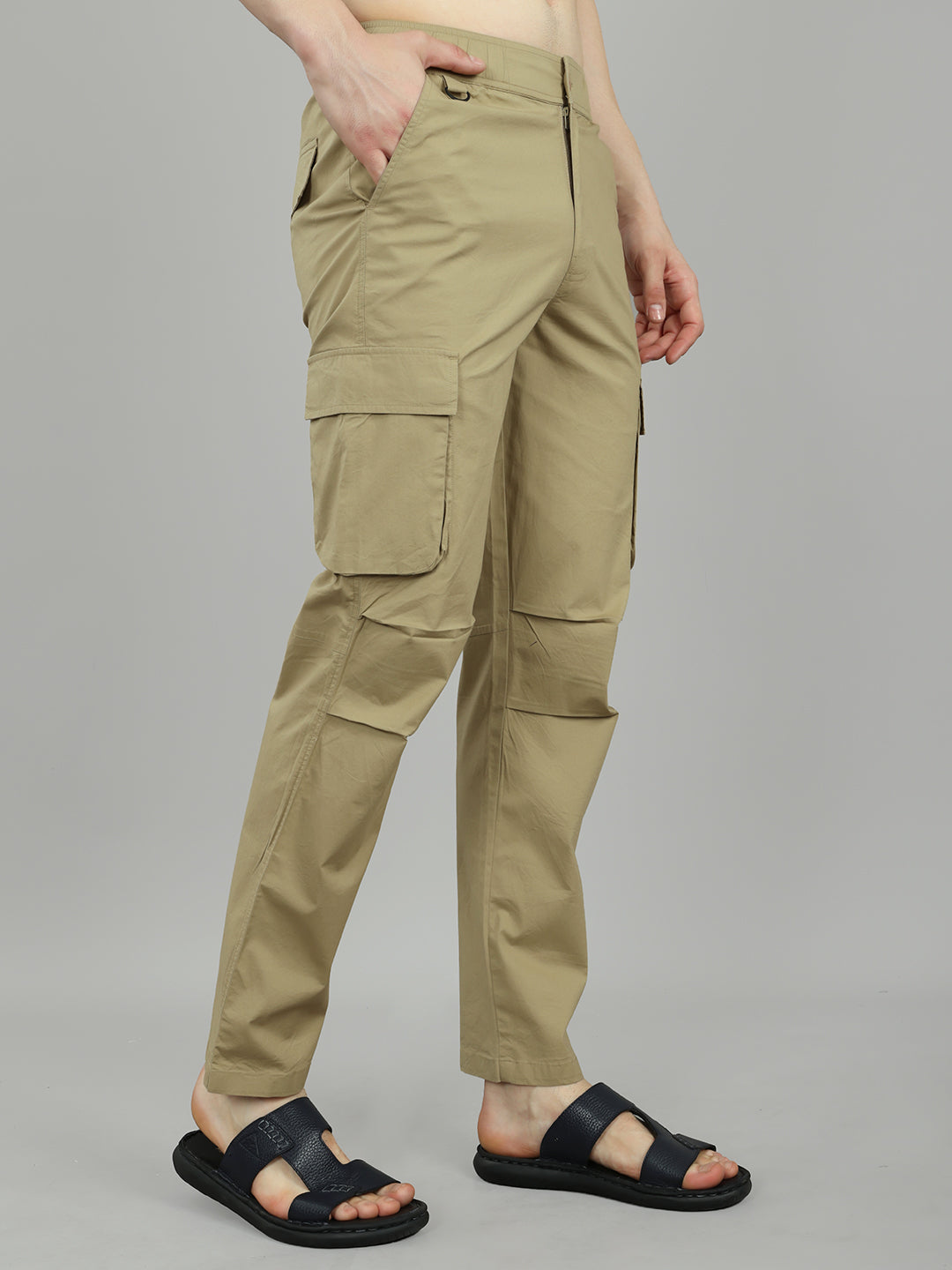 Men Khaki Solid Regular Fit Lower