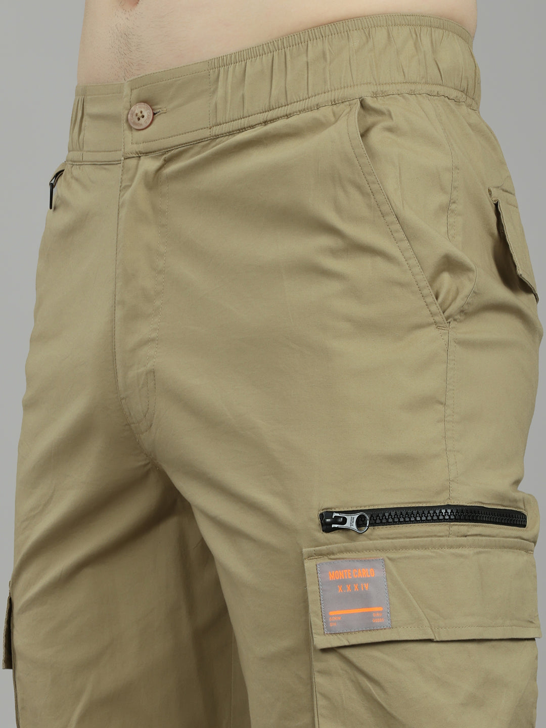 Men Khaki Solid Regular Fit Lower