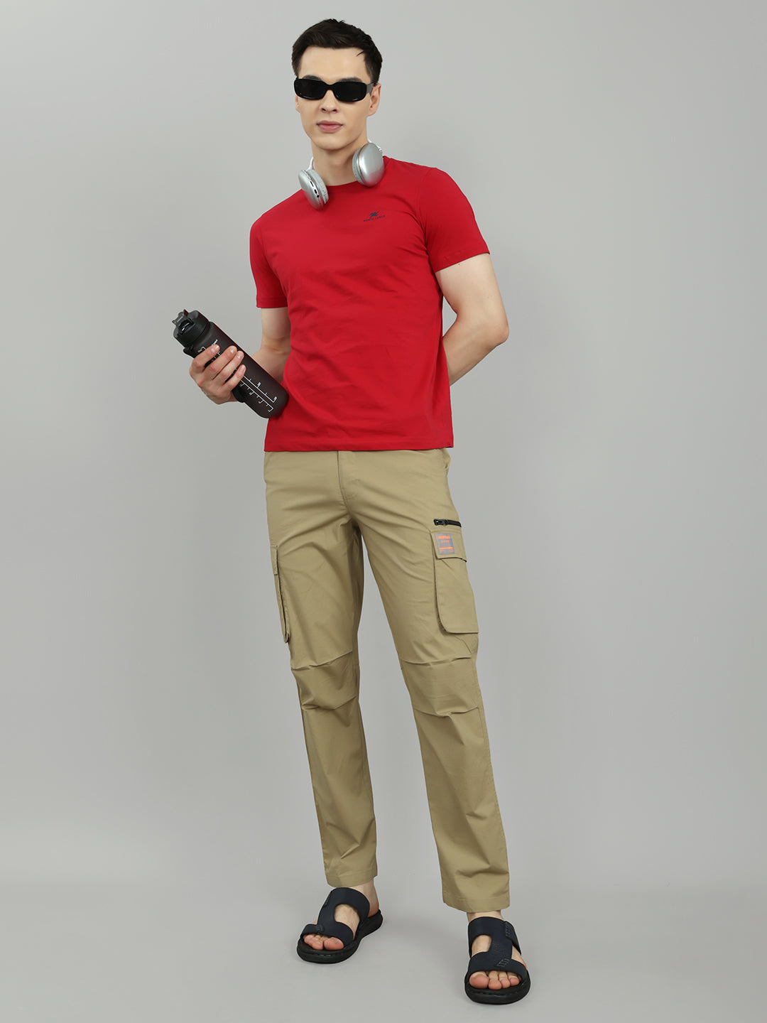 Men Khaki Solid Regular Fit Lower