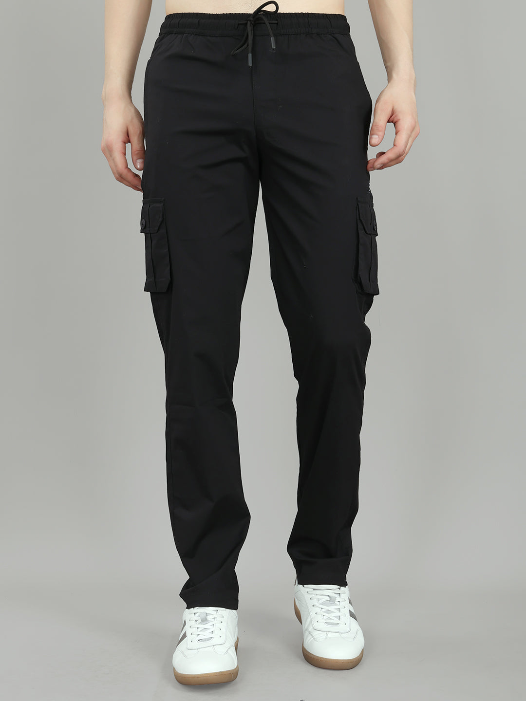 Men Black Solid Regular Fit Cargo Lower