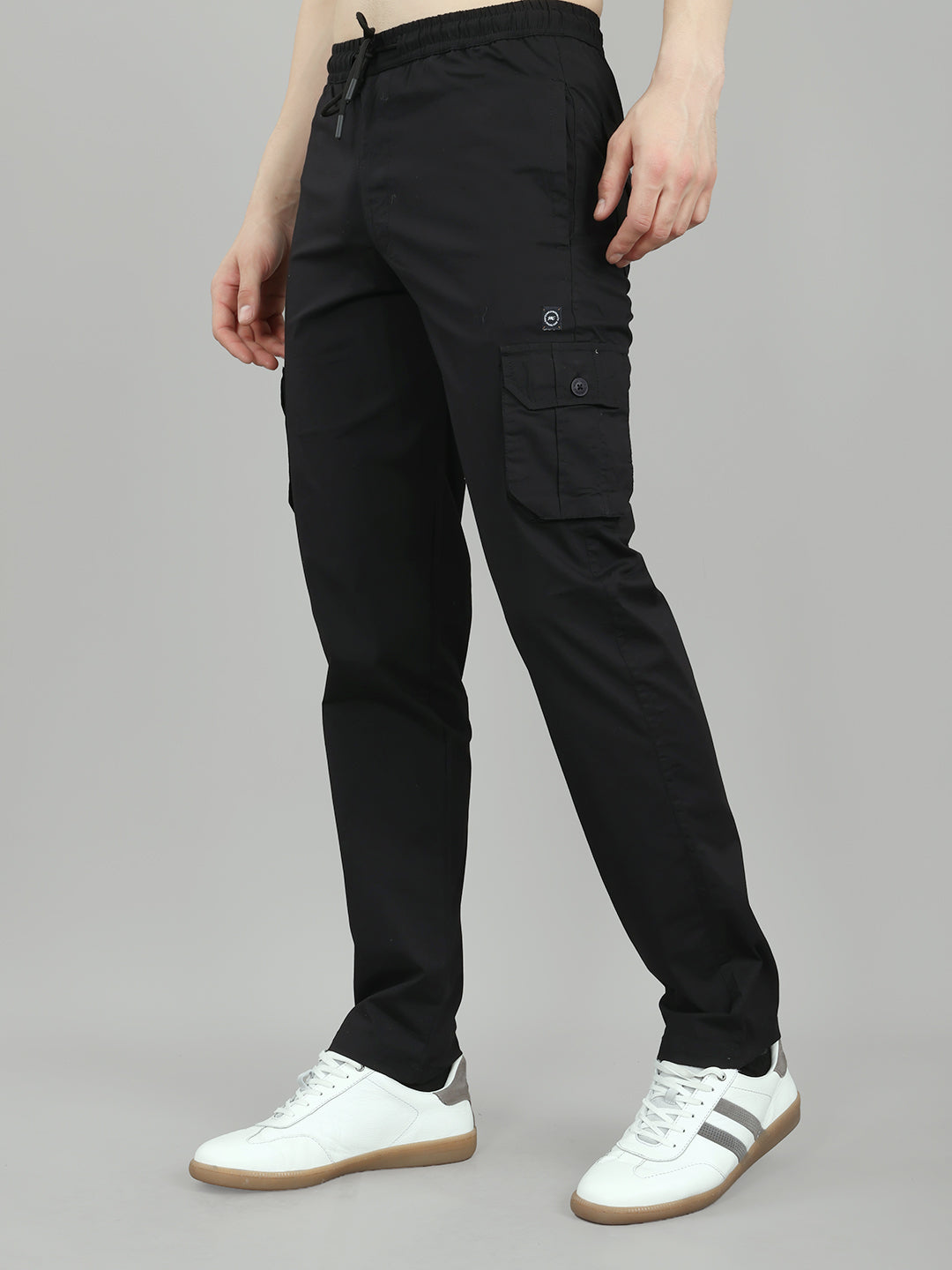Men Black Solid Regular Fit Cargo Lower