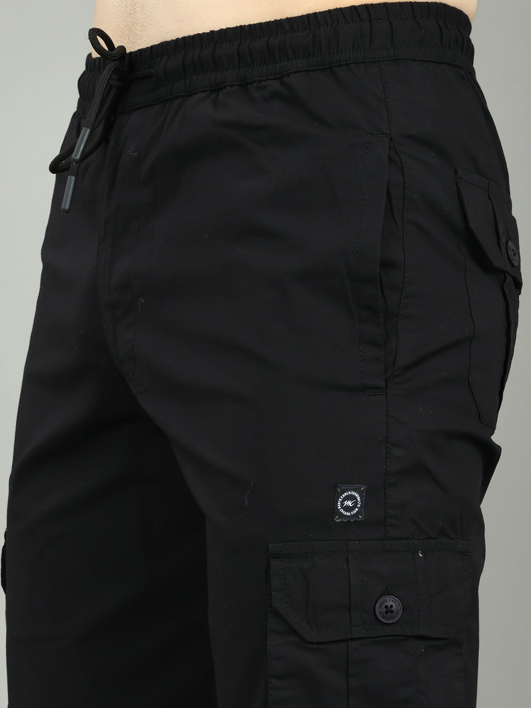 Men Black Solid Regular Fit Cargo Lower