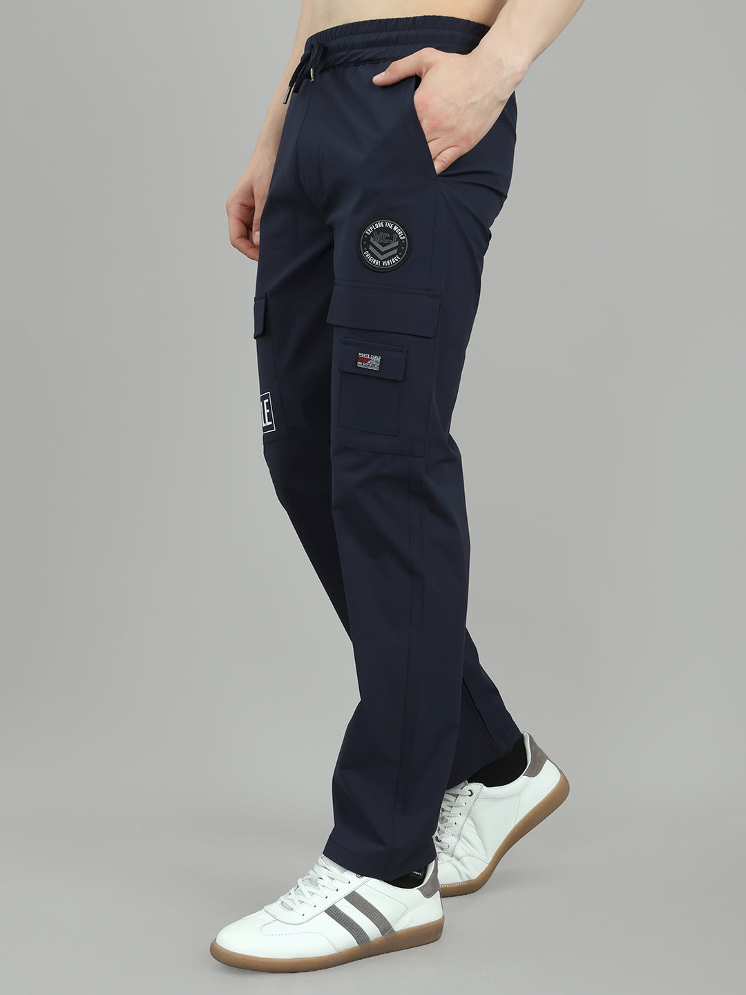 Men Navy Blue Solid Regular Fit Lower