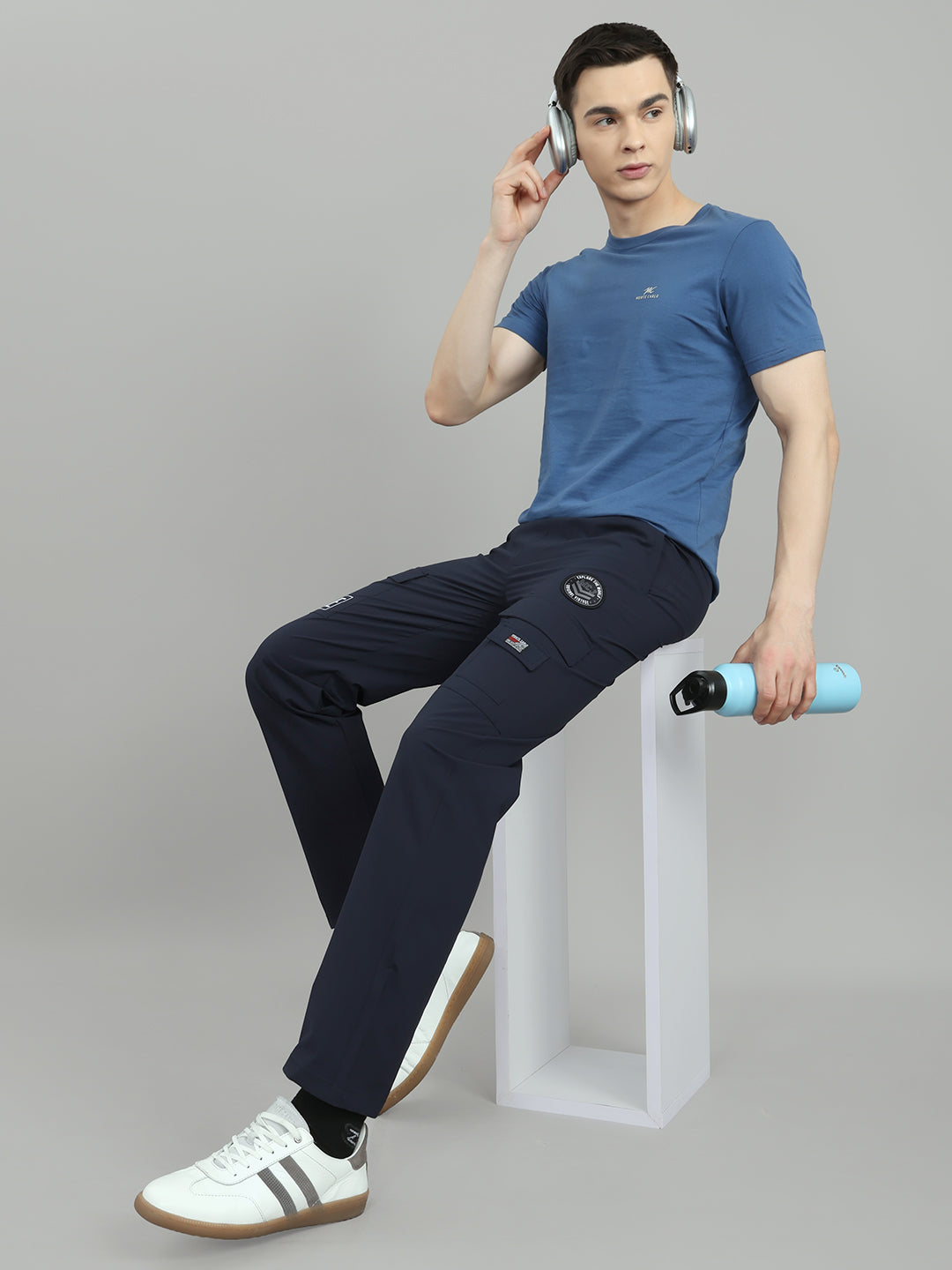 Men Navy Blue Solid Regular Fit Lower