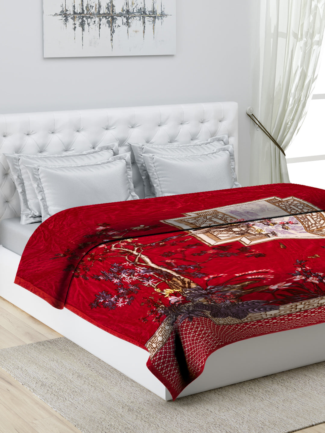 Printed Double Bed 947 GSM Blanket Angel Gold 1 Ply (Weight 5 kg)