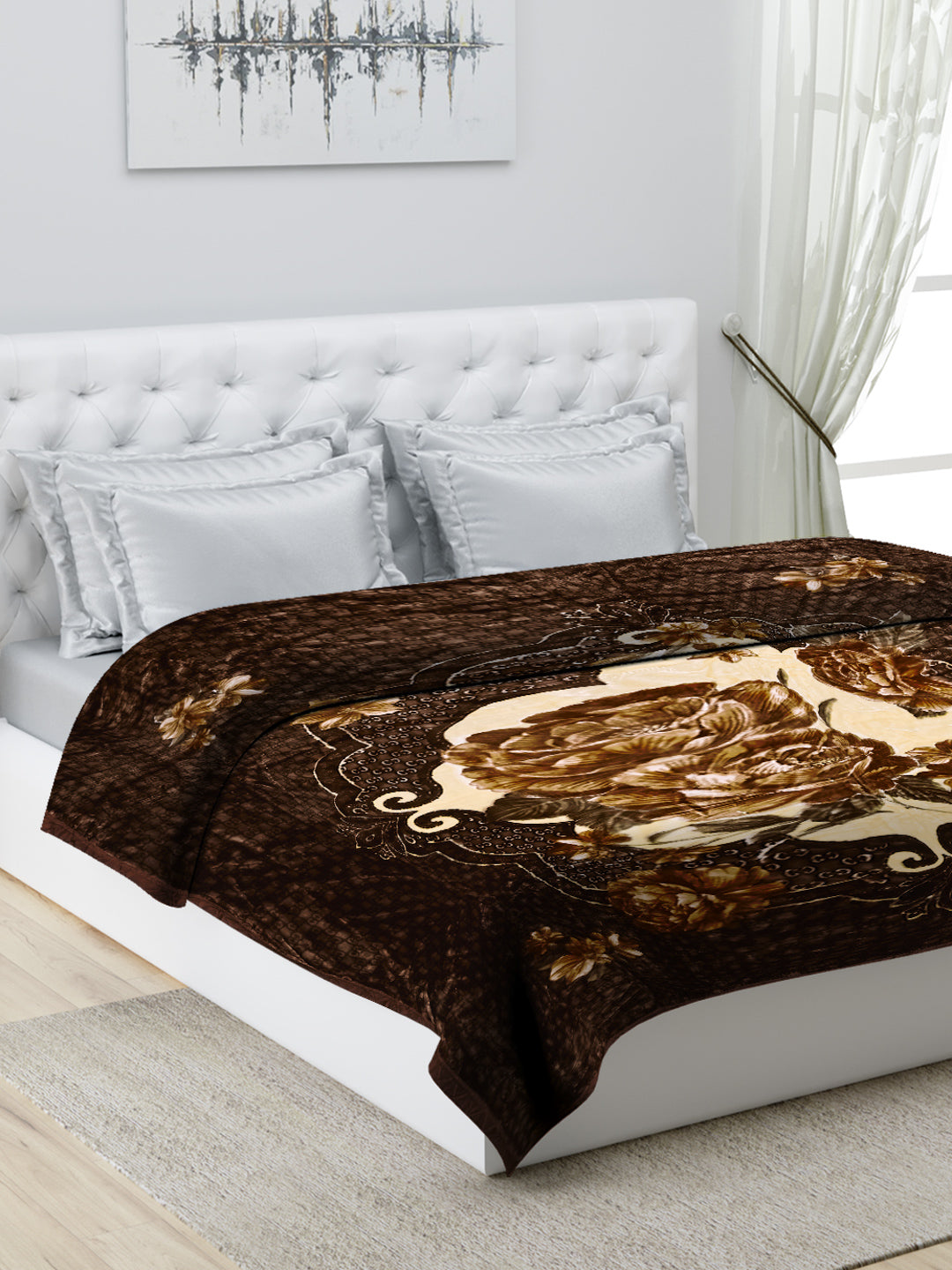 Printed Double Bed 947 GSM Blanket Angel Gold 1 Ply (Weight 5 kg)
