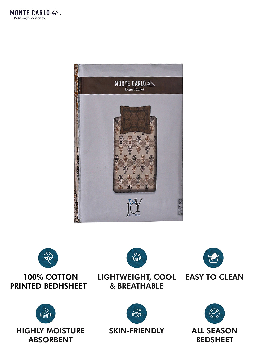 144TC Pure Cotton Single Bedsheet with 2 Pillow Covers