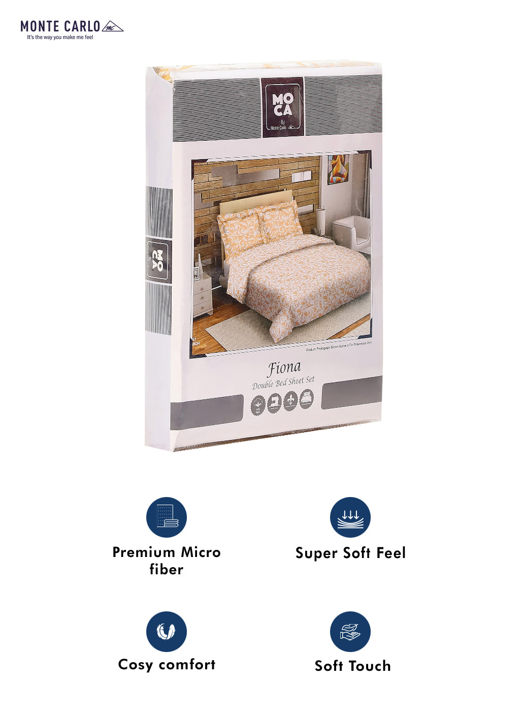 MOCA by Monte Carlo 104 TC Cotton Double Bedsheet with 2 Pillow Covers