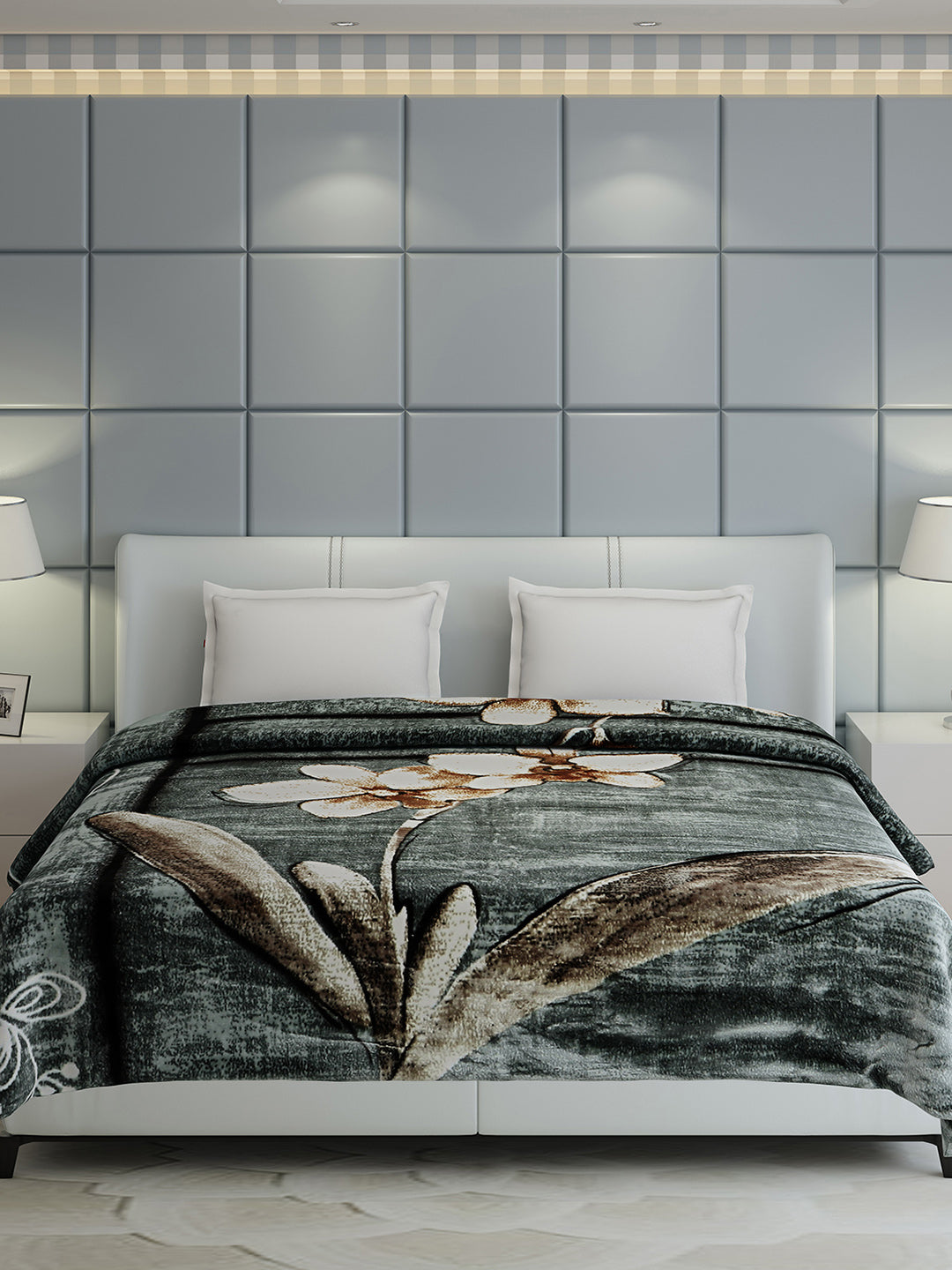 Floral Print Double Bed 947 GSM Blanket for Heavy Winter -2 Ply (Weight 5 kg)