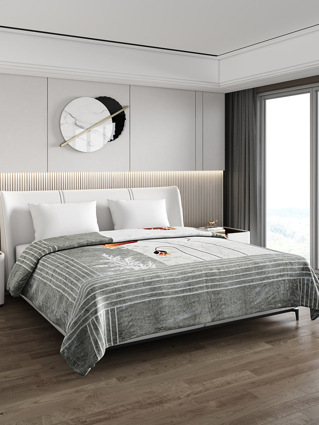 Printed Double Bed 795 GSM Blanket Scarlet 2 Ply (Weight 4.2 kg)