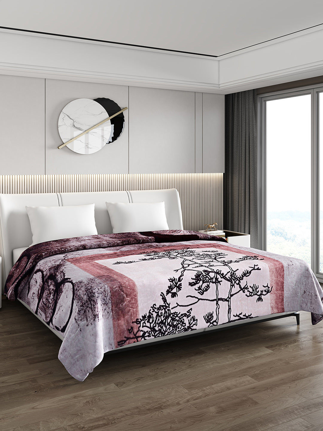 Printed Double Bed 795 GSM Blanket Scarlet 2 Ply (Weight 4.2 kg)