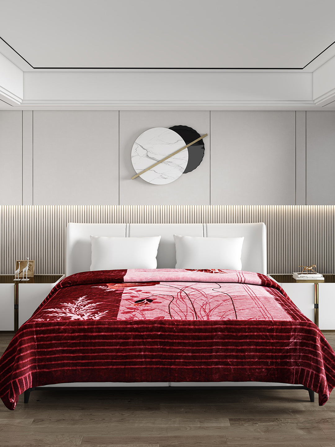Printed Double Bed 795 GSM Blanket Scarlet 2 Ply (Weight 4.2 kg)