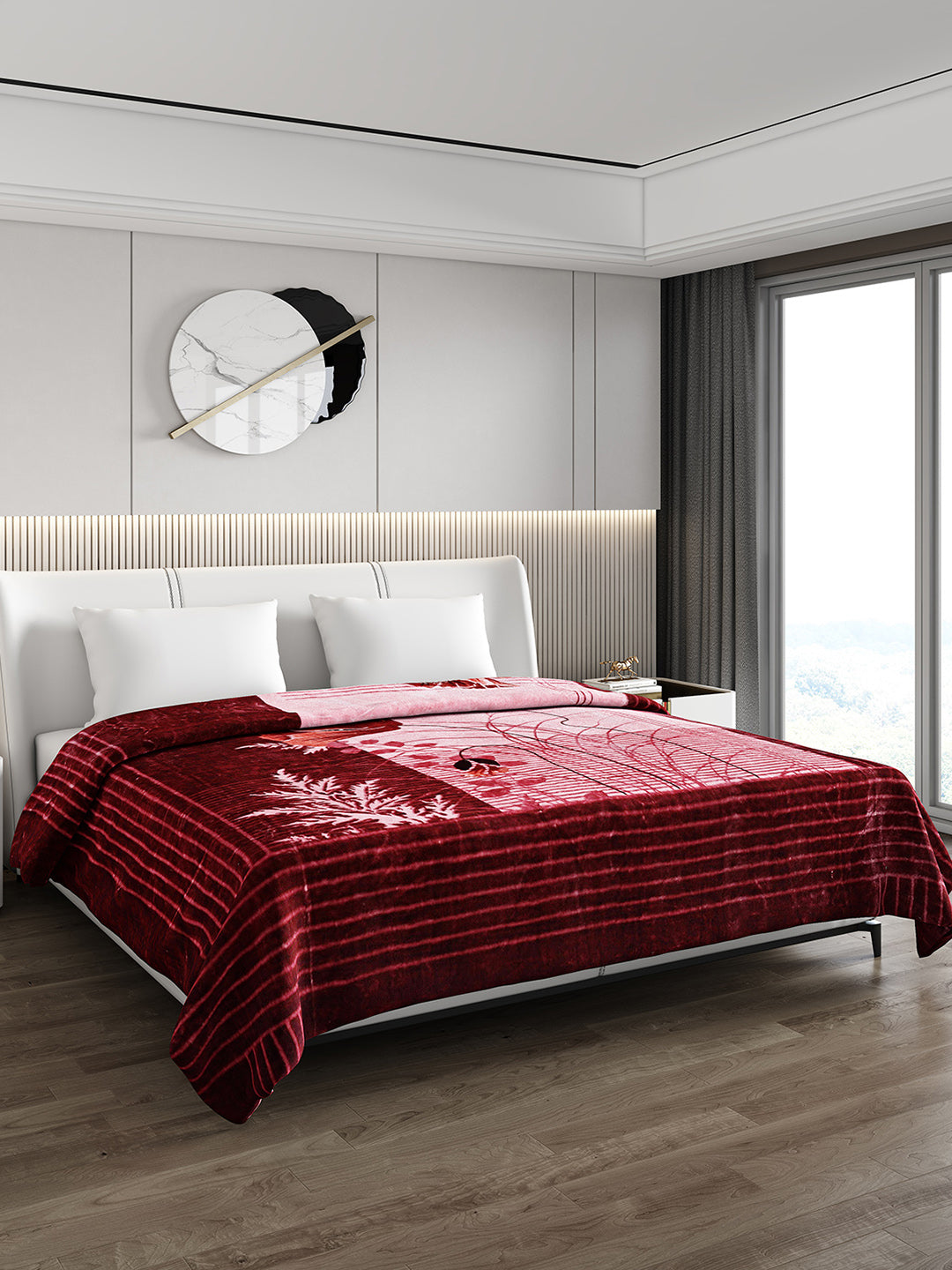 Printed Double Bed 795 GSM Blanket Scarlet 2 Ply (Weight 4.2 kg)