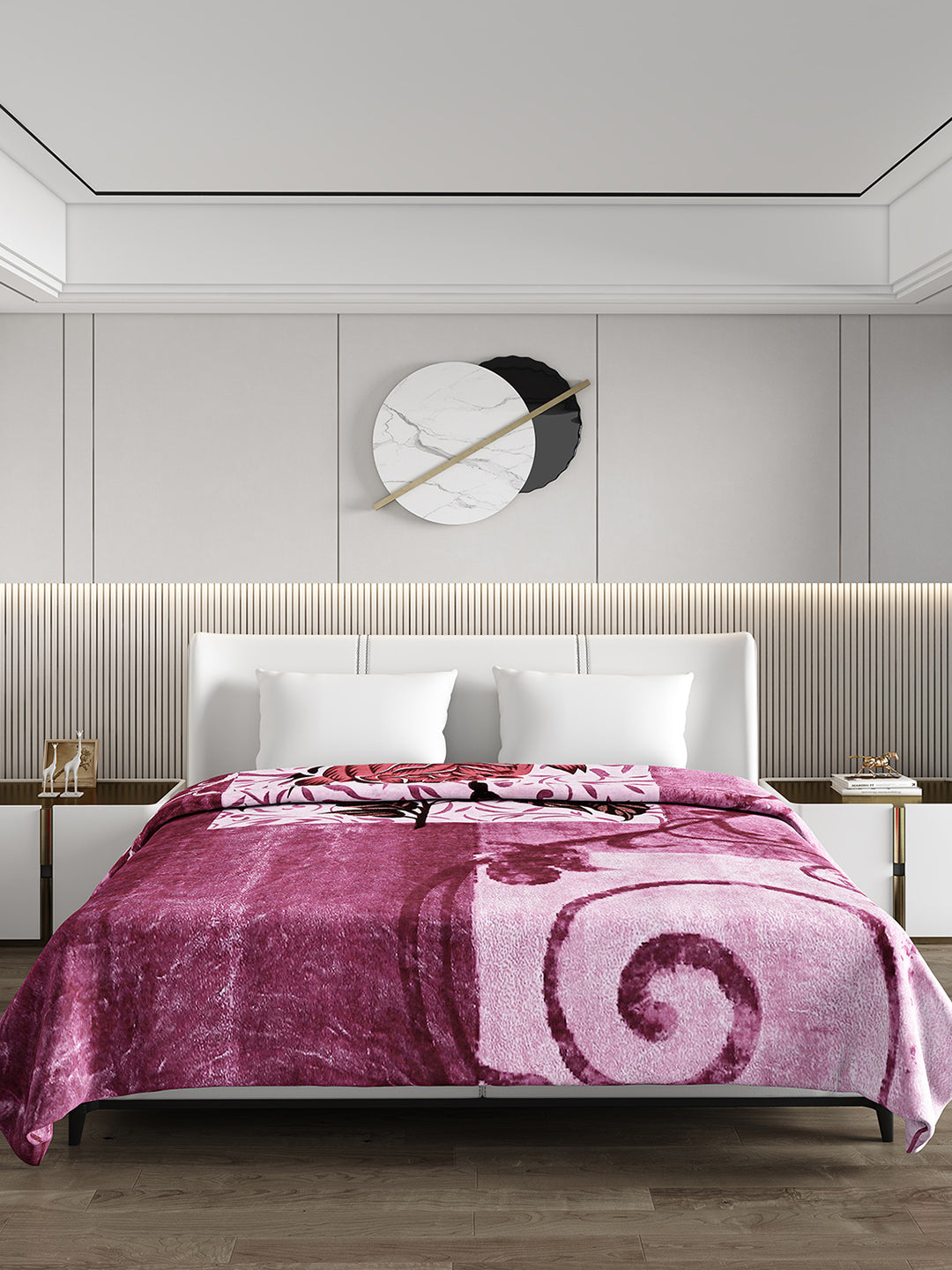 Printed Double Bed 795 GSM Blanket Scarlet 2 Ply (Weight 4.2 kg)