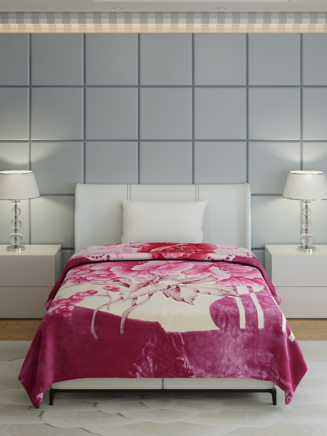 Floral Print Single Bed 852 GSM Blanket for Heavy Winter -2 Ply (Weight 3 kg)
