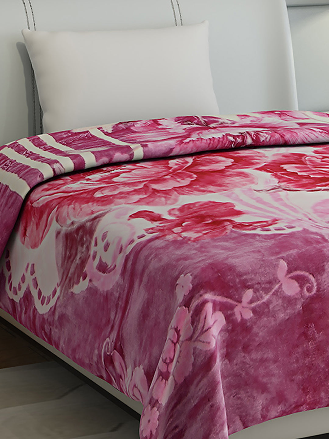 Floral Print Single Bed 852 GSM Blanket for Heavy Winter -2 Ply (Weight 3 kg)