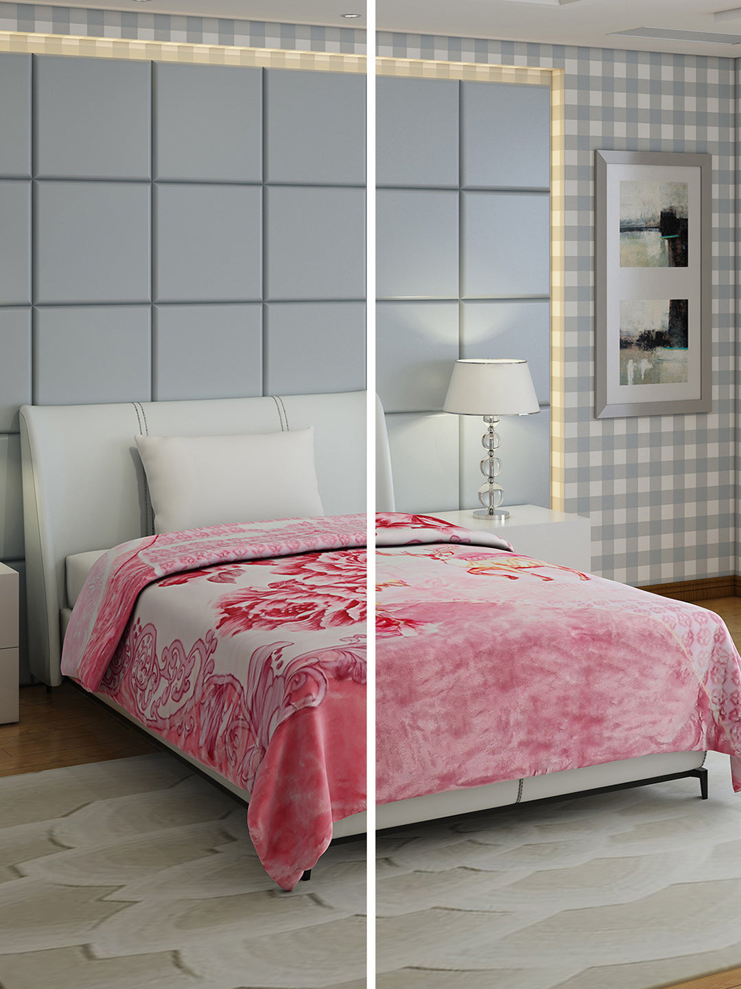 Floral Print Single Bed 852 GSM Blanket for Heavy Winter -2 Ply (Weight 3 kg)