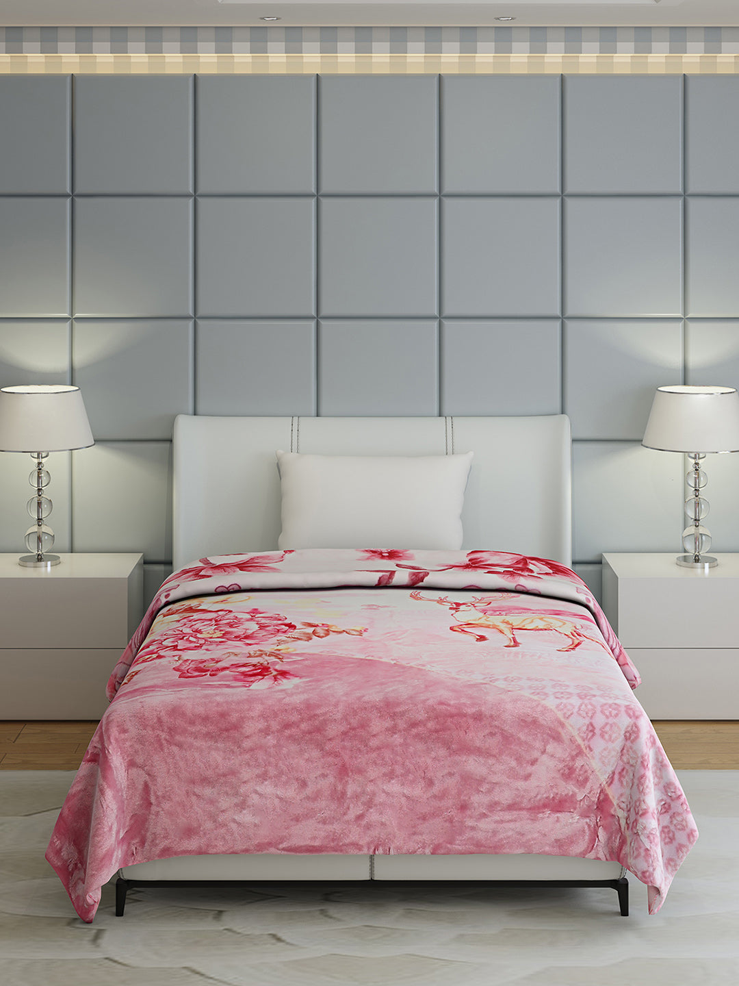 Floral Print Single Bed 852 GSM Blanket for Heavy Winter -2 Ply (Weight 3 kg)