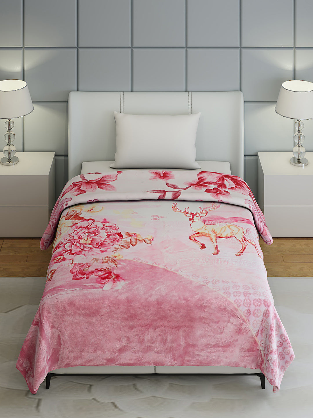 Floral Print Single Bed 852 GSM Blanket for Heavy Winter -2 Ply (Weight 3 kg)