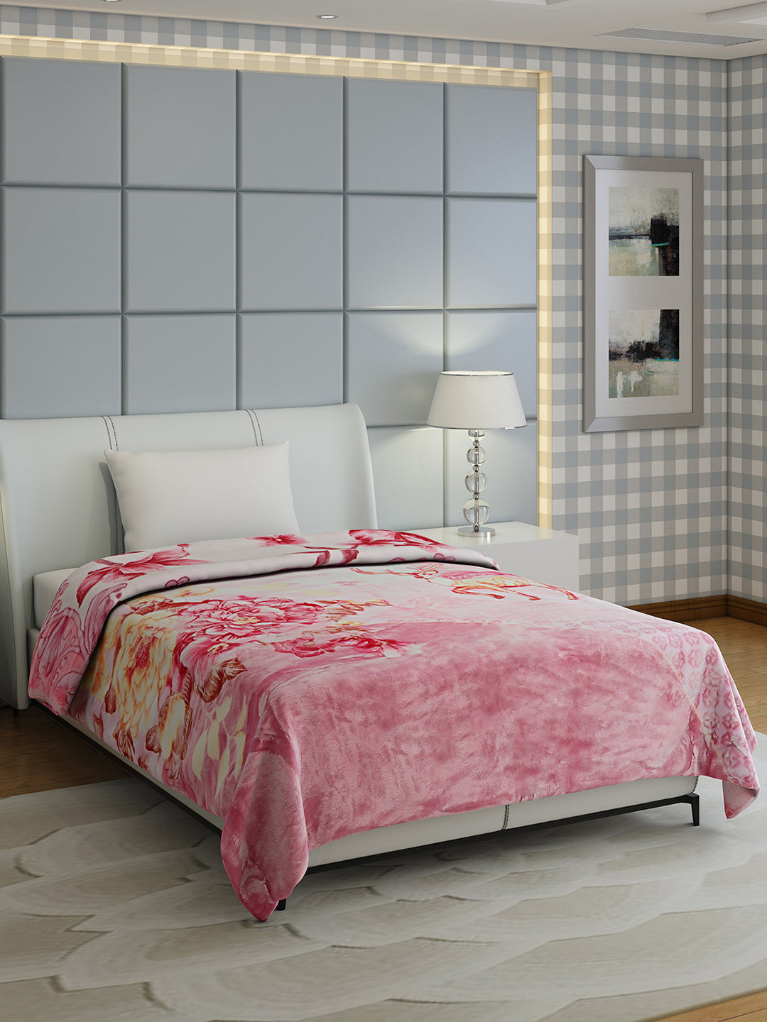 Floral Print Single Bed 852 GSM Blanket for Heavy Winter -2 Ply (Weight 3 kg)