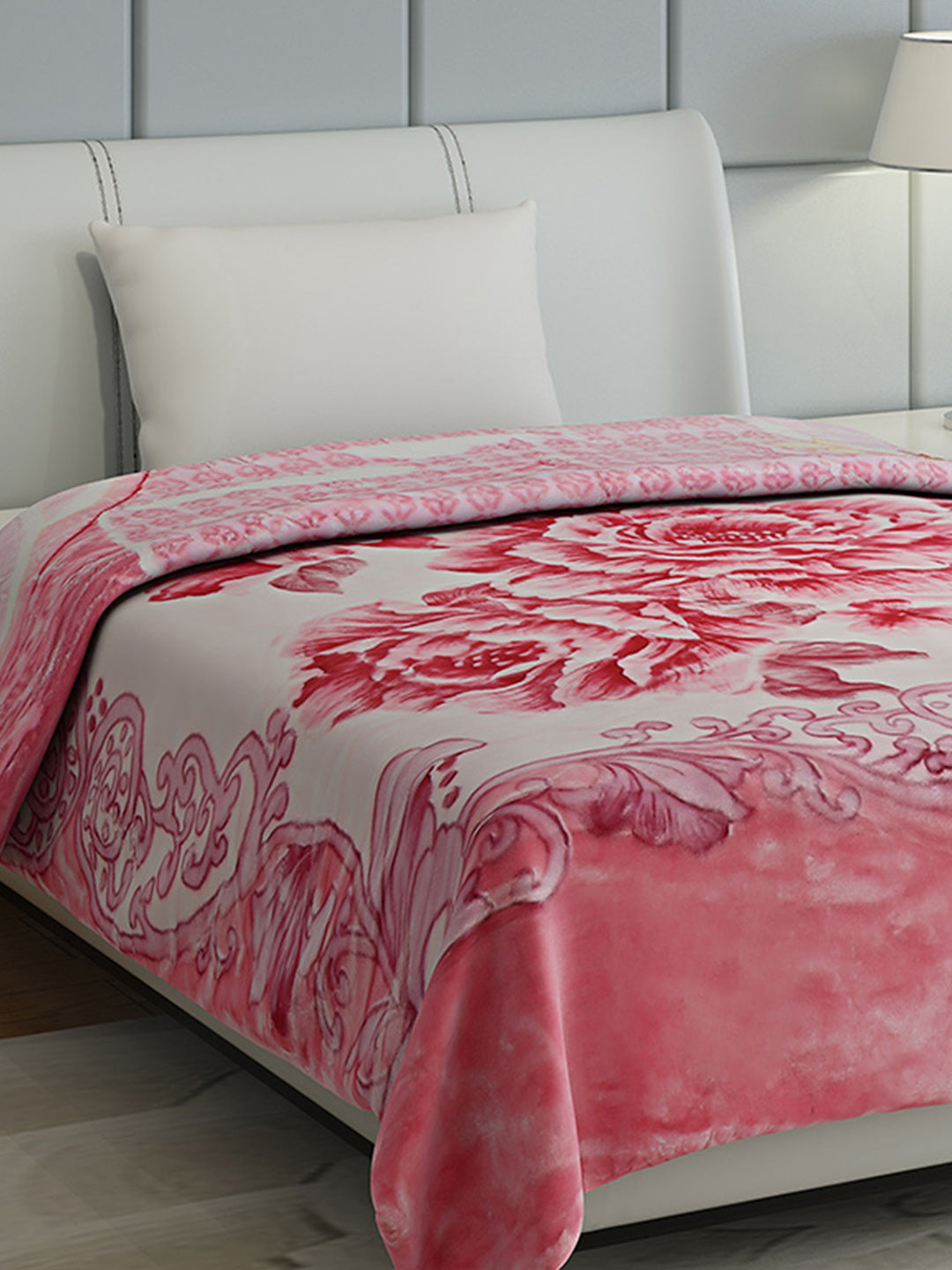 Floral Print Single Bed 852 GSM Blanket for Heavy Winter -2 Ply (Weight 3 kg)