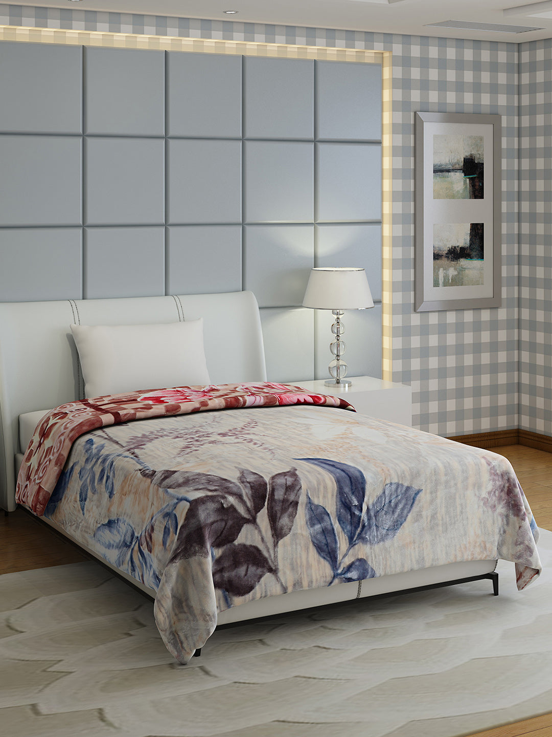Floral Print Single Bed 852 GSM Blanket for Heavy Winter -2 Ply (Weight 3 kg)