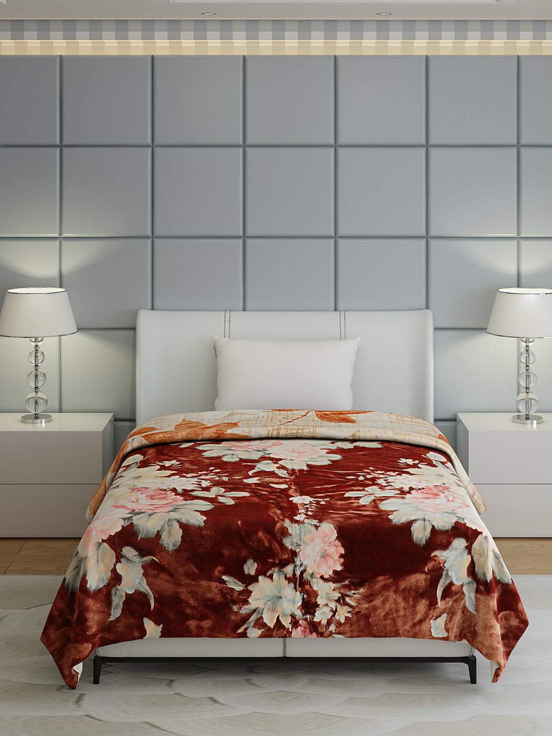 Floral Print Single Bed 852 GSM Blanket for Heavy Winter -2 Ply (Weight 3 kg)