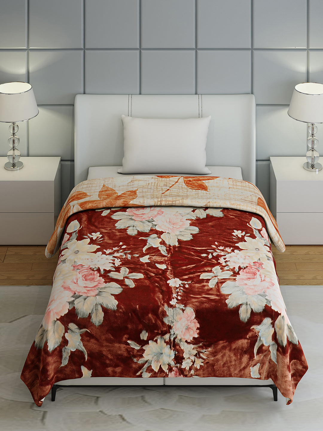 Floral Print Single Bed 852 GSM Blanket for Heavy Winter -2 Ply (Weight 3 kg)