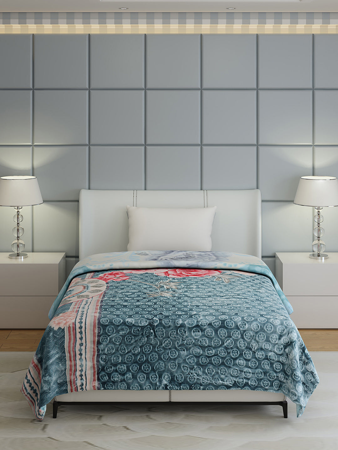 Floral Print Single Bed 852 GSM Blanket for Heavy Winter -2 Ply (Weight 3 kg)