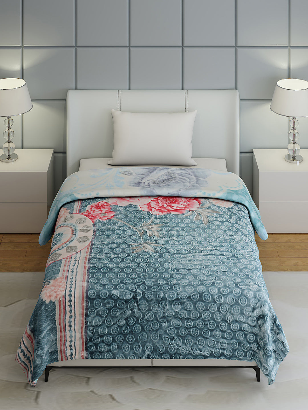 Floral Print Single Bed 852 GSM Blanket for Heavy Winter -2 Ply (Weight 3 kg)