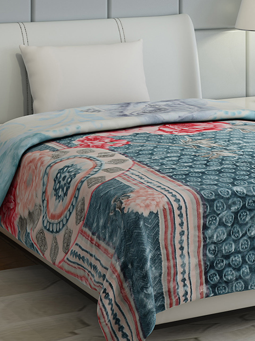 Floral Print Single Bed 852 GSM Blanket for Heavy Winter -2 Ply (Weight 3 kg)