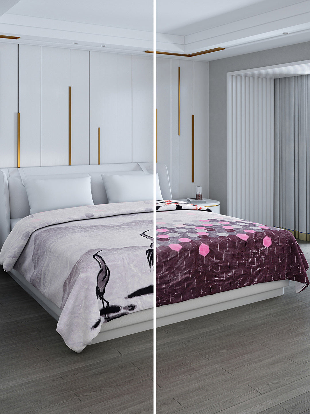 Printed Double Bed Reversible Blanket 2 Ply, 853 GSM, 4.5 kg (Tohfa)