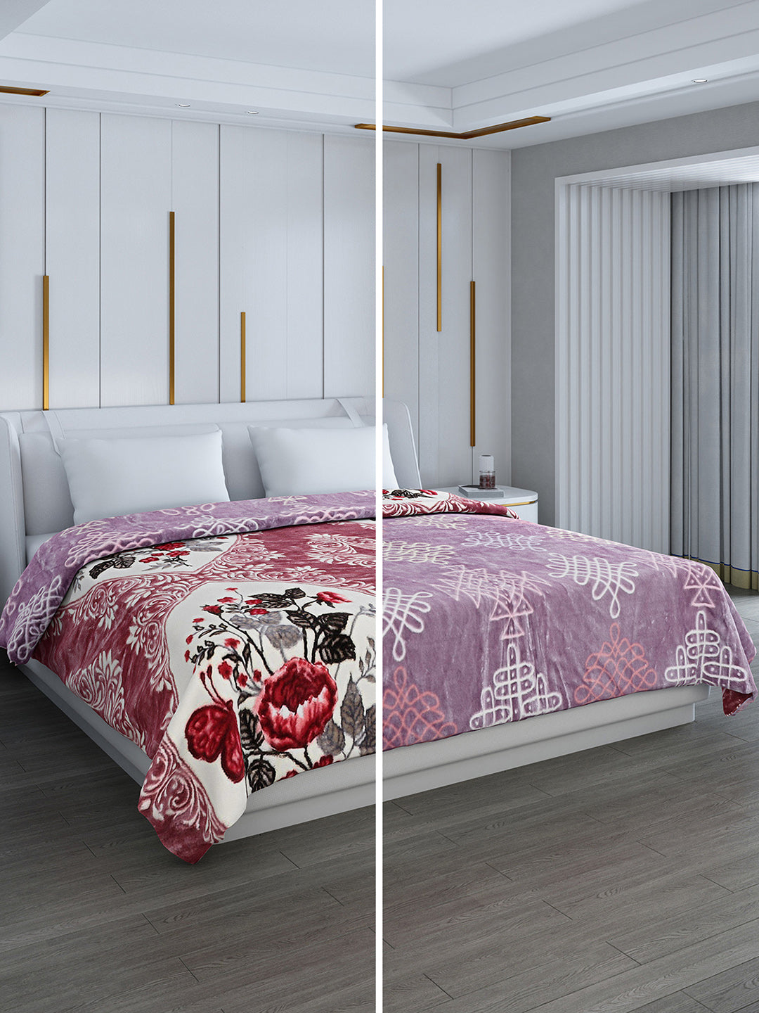 Printed Double Bed Reversible Blanket 2 Ply, 853 GSM, 4.5 kg (Tohfa)