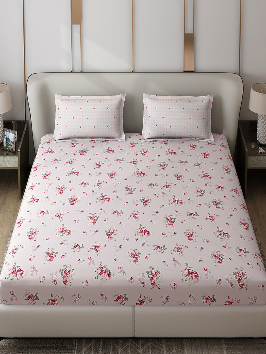 130 GSM Polyester Double Bed 1 Bedsheet with 2 Pillow Covers (Edmond)