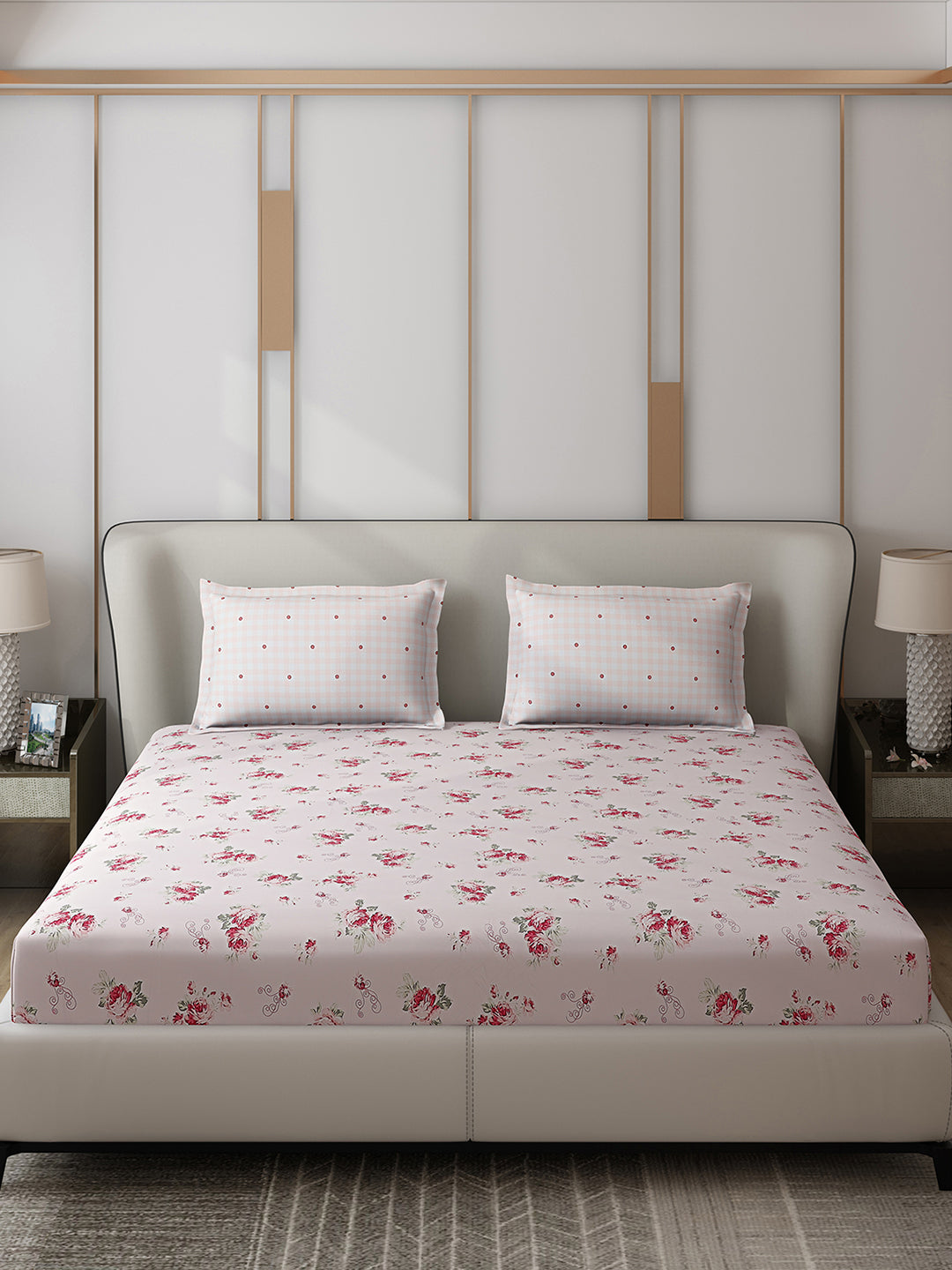 130 GSM Polyester Double Bed 1 Bedsheet with 2 Pillow Covers (Edmond)